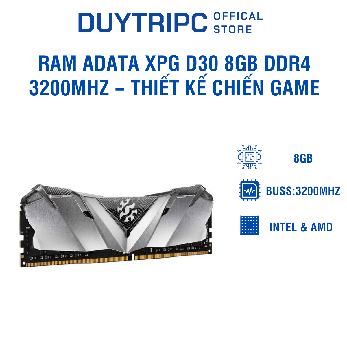 RAM Adata XPG D30 8GB DDR4 3200MHz – Thiết kế chiến game, tản nhiệt góc cạnh, hiệu năng ổn định